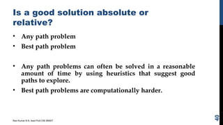 Is a good solution absolute or
relative?
• Any path problem
• Best path problem
• Any path problems can often be solved in a reasonable
amount of time by using heuristics that suggest good
paths to explore.
• Best path problems are computationally harder.
Ravi Kumar B N, Asst.Prof,CSE,BMSIT
40
 