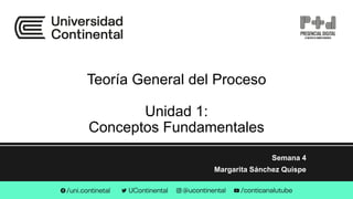 Teoría General del Proceso
Unidad 1:
Conceptos Fundamentales
Semana 4
Margarita Sánchez Quispe
 