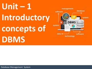 Database Management System
Unit – 1
Introductory
concepts of
DBMS
 