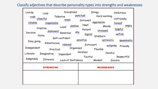 Classify adjectives that describe personality types into strengths and weaknesses
 