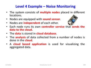 Level 4 Example – Noise Monitoring
• The system consists of multiple nodes placed in different
locations.
• Nodes are equi...