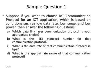 Sample Question 1
• Suppose if you want to choose IoT Communication
Protocol for an IOT application, which is based on
con...