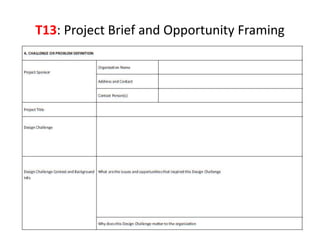 T13: Project Brief and Opportunity Framing
5/16/2022 1.3 _ Explore Phase 177
 