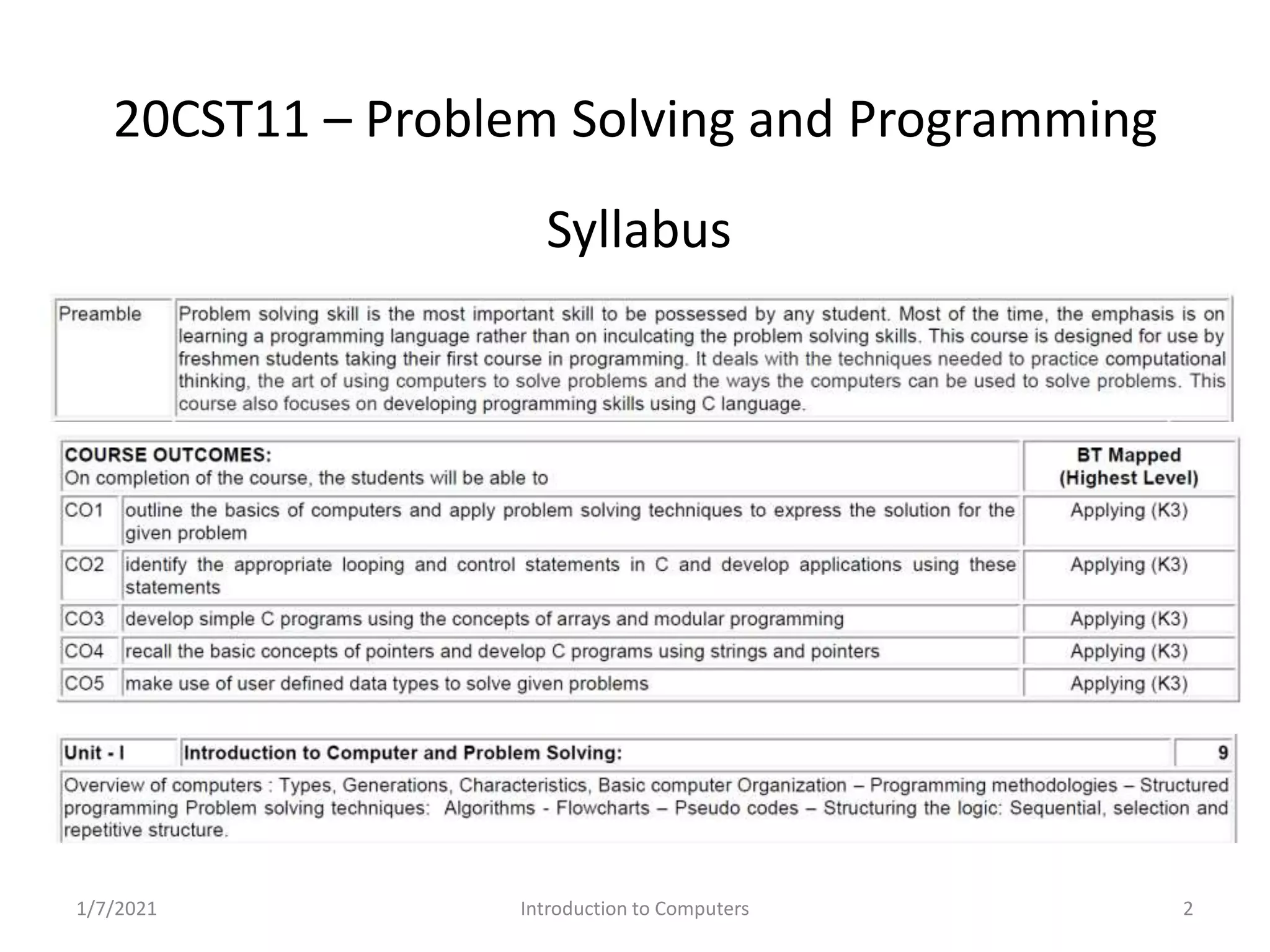 Problem Solving and Programming