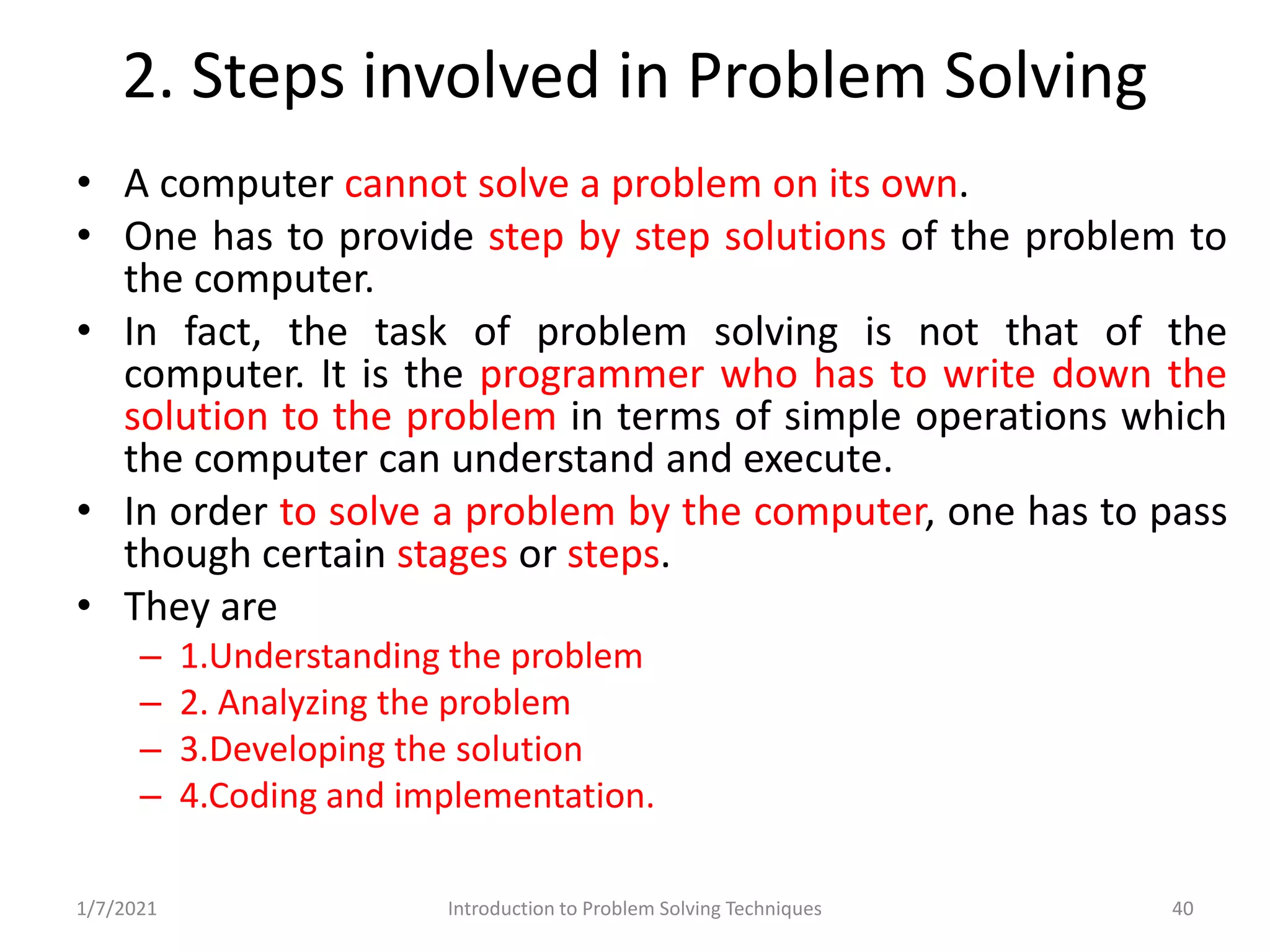 Problem Solving and Programming