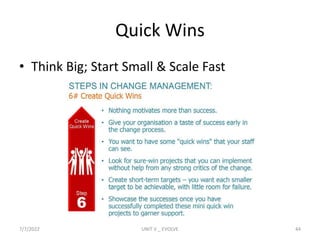 Quick Wins
• Think Big; Start Small & Scale Fast
7/7/2022 UNIT V _ EVOLVE 44
 