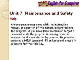 English for Computer Unit 7 Maintenance and Safety | PDF