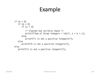 Example
2/8/2021 Control Structures 130
 