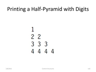 Printing a Half-Pyramid with Digits
2/8/2021 Control Structures 150
 