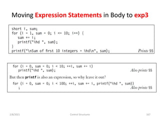 Moving Expression Statements in Body to exp3
2/8/2021 Control Structures 167
 