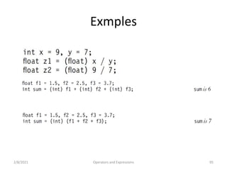 Exmples
2/8/2021 Operators and Expressions 95
 