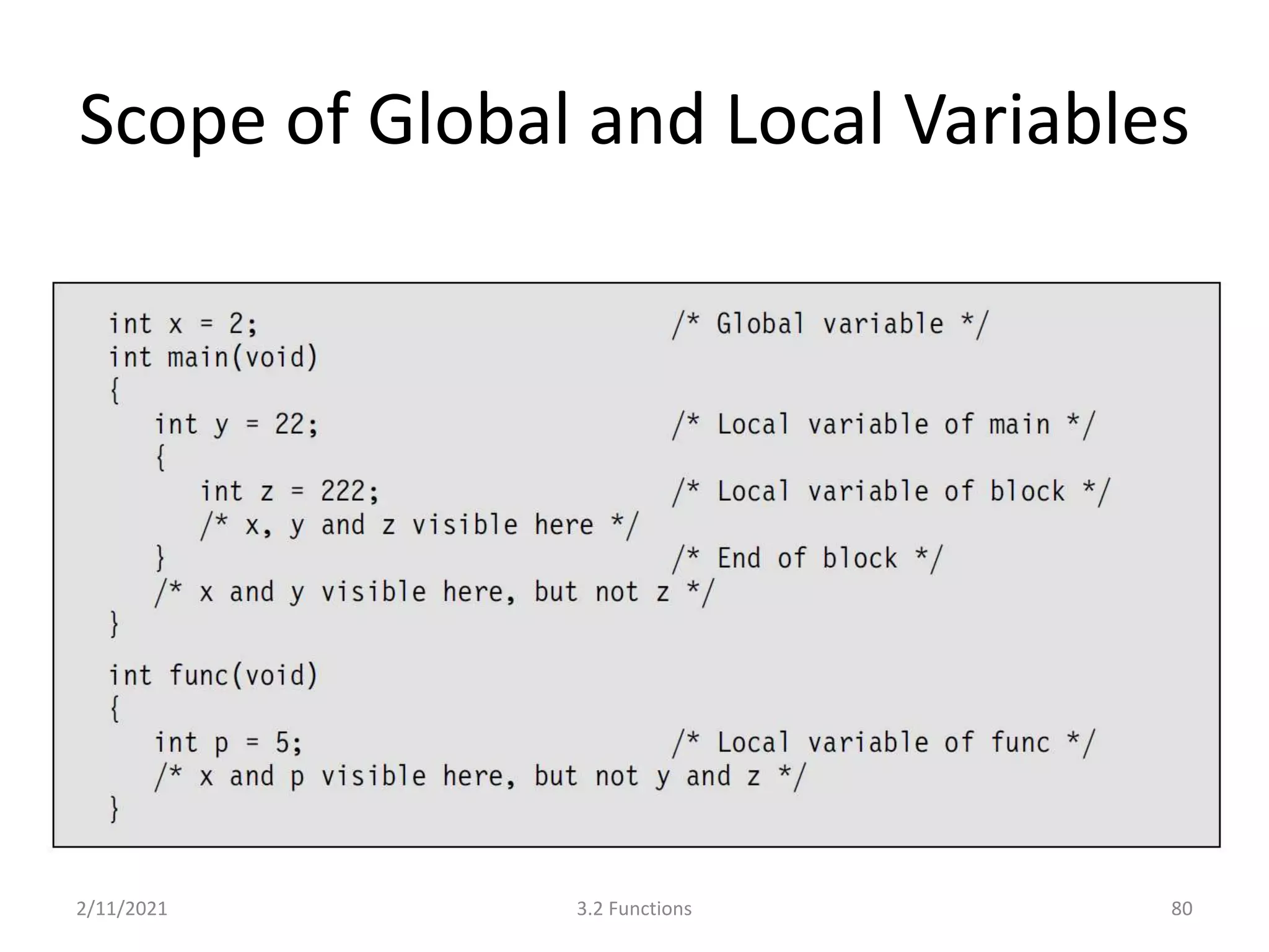 Scope of Global and Local Variables
2/11/2021 3.2 Functions 80
 