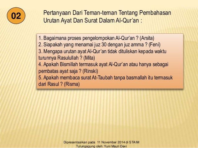 Ppt Urutan Surat Dan Ayat Al Quran Asl Iiiiiiiiii