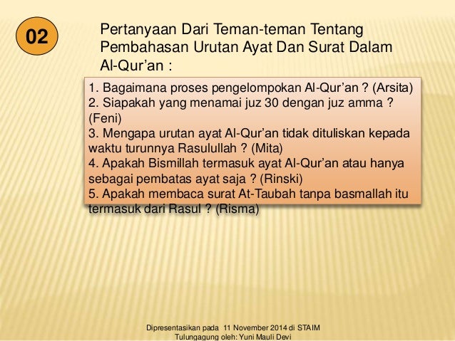 Ppt Urutan Surat Dan Ayat Al Quran Asl Iiiiiiiiii