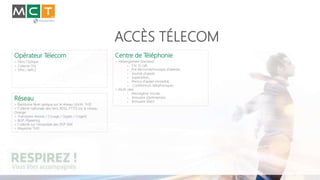 ACCÈS TÉLECOM
Opérateur Télecom
> Fibre Optique
> Collecte DSL
> VPN / MPLS
Réseau
> Backbone fibre optique sur le réseau LAVAL THD
> Collecte nationale des liens XDSL, FTTO sur le réseau
Orange
> Transitaire Axione / Covage / Gigalis / Cogent
> BGP /Ppeering
> Collecte sur l’ensemble des DSP XXX
> Mayenne THD
Centre de Téléphonie
> Hébergement Standard
- Clic to call,
- Pré décroché/musique d’attente,
- Journal d’appel,
- Supervision,
- Renvoi d’appel immédiat,
- Conférences téléphoniques
> Multi-sites
- Messagerie Vocale,
- Annuaire d’entreprises,
- Annuaire direct
 