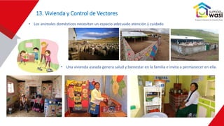 • Los animales domésticos necesitan un espacio adecuado atención y cuidado
• Una vivienda aseada genera salud y bienestar en la familia e invita a permanecer en ella.
13. Vivienda y Control de Vectores
 