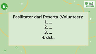 Fasilitator dari Peserta (Volunteer):
1. …
2. …
3. …
4. dst..
6.
 