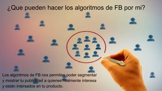 ¿Que pueden hacer los algoritmos de FB por mi?
Los algoritmos de FB nos permiten poder segmentar
y mostrar tu publicidad a quienes realmente interesa
y están intersados en tu producto.
 