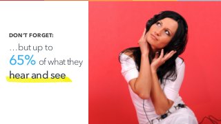 DON’T FORGET:
…but up to  
65% of what they
hear and see
 