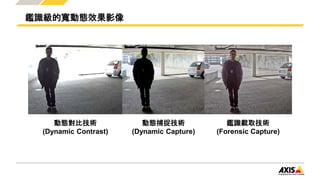 鑑識級的寬動態效果影像
動態對比技術
(Dynamic Contrast)
動態捕捉技術
(Dynamic Capture)
鑑識截取技術
(Forensic Capture)
 