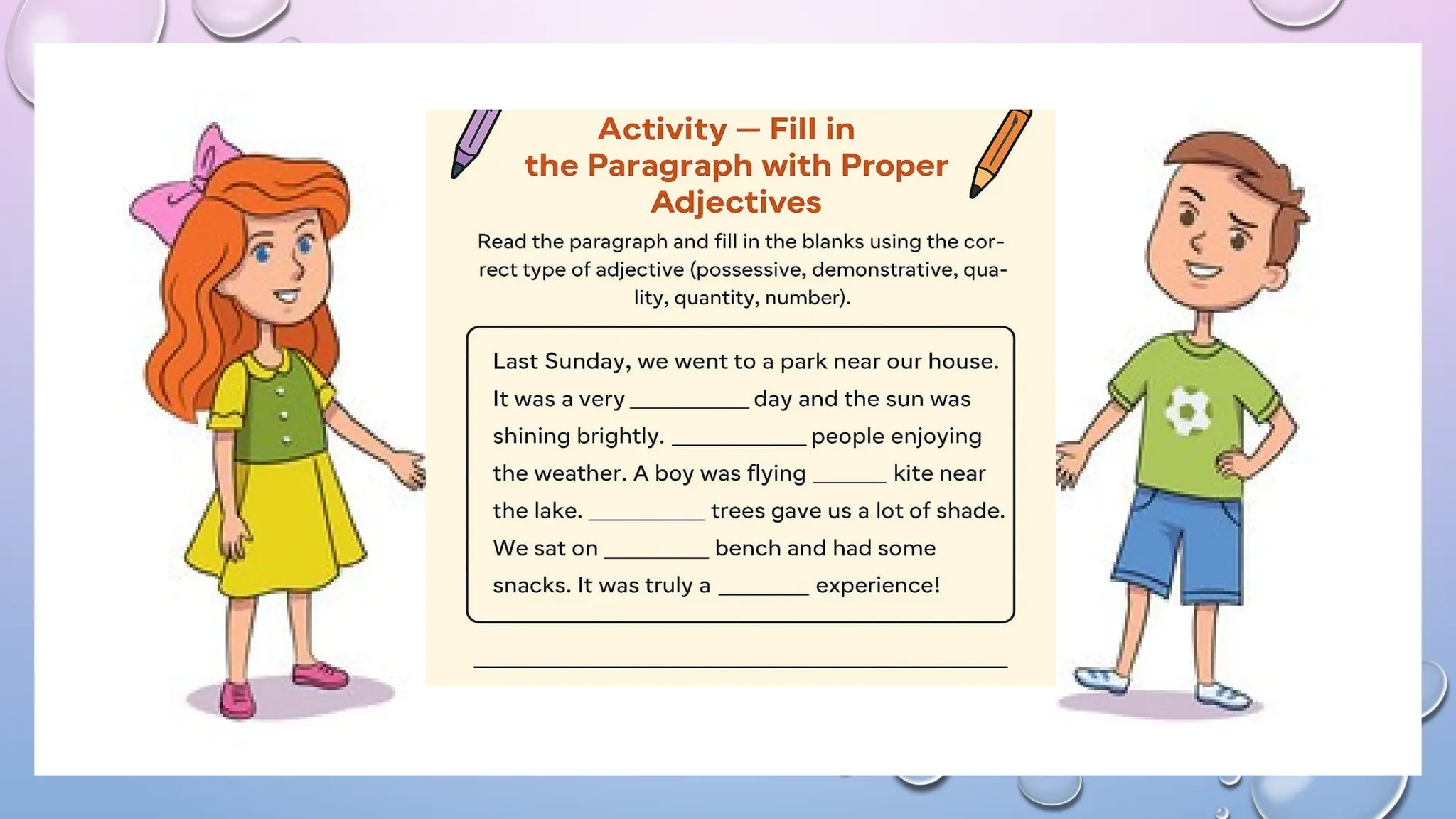 Slide presentation on Adjective. It is appropriate for class 4 and 5 students.