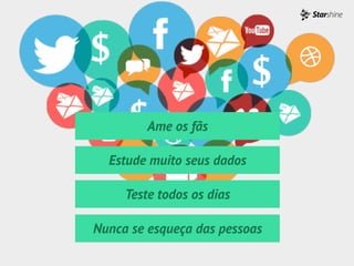 Ame os fãs
Estude muito seus dados
Teste todos os dias
Nunca se esqueça das pessoas
 