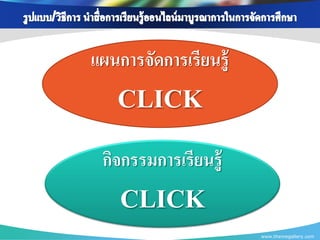 แผนการจัดการเรียนรู้
   CLICK
 กิจกรรมการเรียนรู้
    CLICK
                       www.themegallery.com
 
