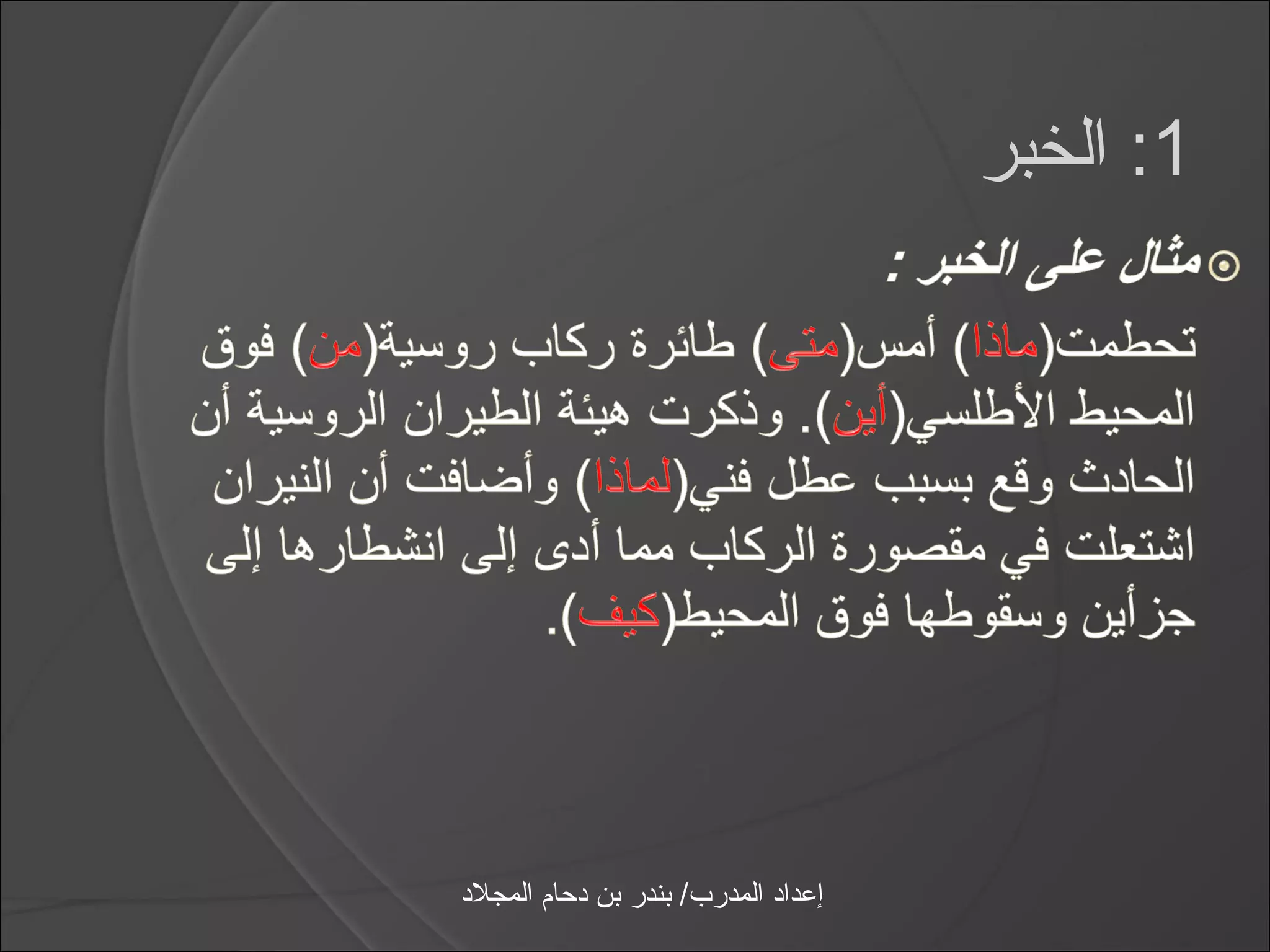 ‫1: الخبر‬




‫إعداد المدرب/ بندر بن دحام المجلد‬
 