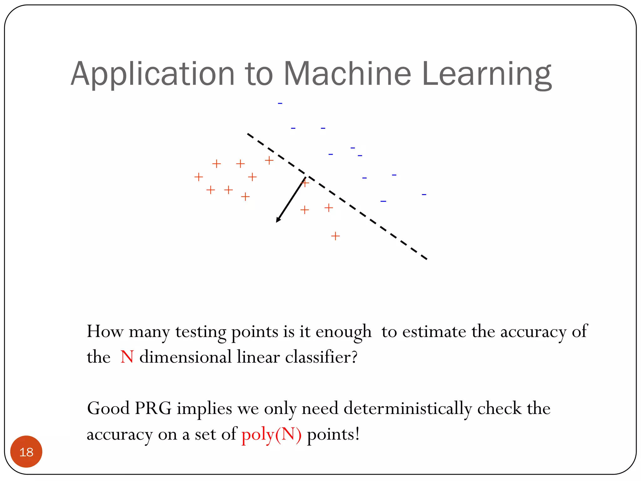 Geometric Interpretation, PRG for uniform distribution over [-1,1]2Total Number of points = poly(dim)Number of points in the halfspace is proportional to area.17
