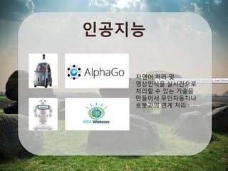 인공지능
자연어 처리 및
영상인식을 실시간으로
처리할 수 있는 기술을
만들어서 무인자동차나
로봇과의 연계 처리
 