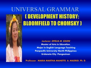 Lecturer: OFELIA M. SISON 
Master of Arts in Education, 
Major in English Language Teaching 
Panpacific University North Philippines 
Urdaneta City, Pangasinan 
Professor: MARIA MARTHA MANETTE A. MADRID, Ph. D. 
 