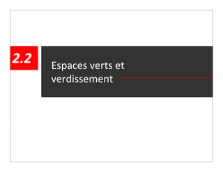2.2                  Espaces verts et 
                     verdissement




  │ mardi, 29 mars 2011
    mardi 29 mars 2011    │ Programme particulier d’urbanisme - Quartier des grands jardins
                                 │ PPU Quartier Sainte‐Marie / Arrondissement de Ville‐Marie     │ 25
 