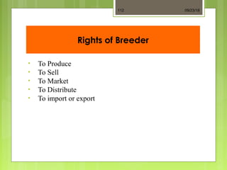 Rights of Breeder
• To Produce
• To Sell
• To Market
• To Distribute
• To import or export
09/23/18112
 