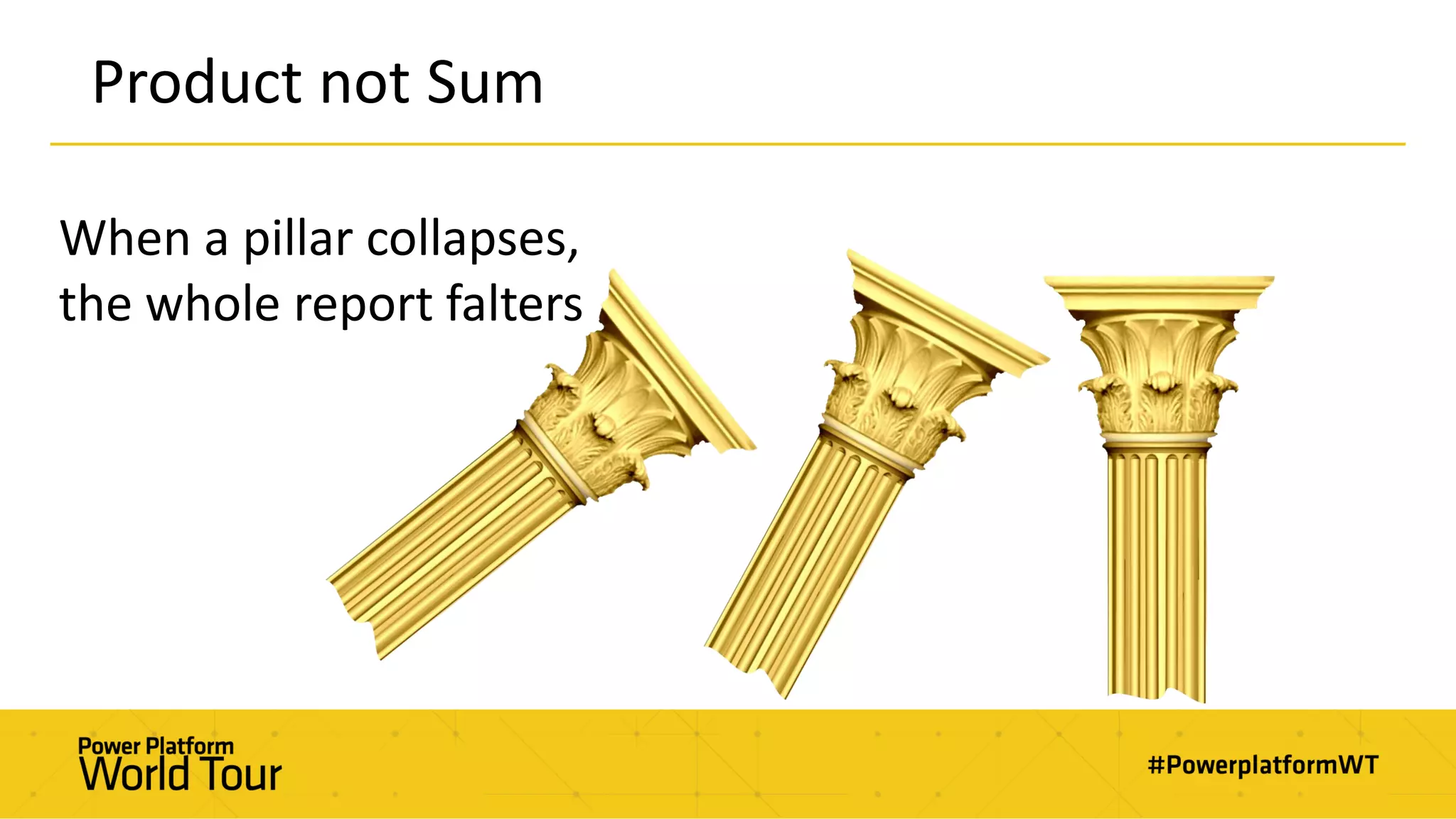 Product not Sum
When a pillar collapses,
the whole report falters
 
