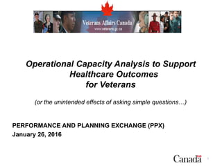 Operational Capacity Analysis to Support
Healthcare Outcomes
for Veterans
(or the unintended effects of asking simple questions…)
PERFORMANCE AND PLANNING EXCHANGE (PPX)
January 26, 2016
1
 