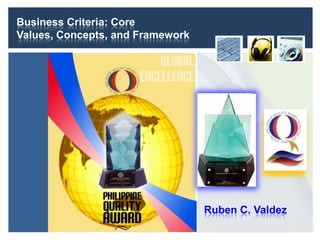 Business Criteria: Core
Values, Concepts, and Framework




                                  Ruben C. Valdez
 