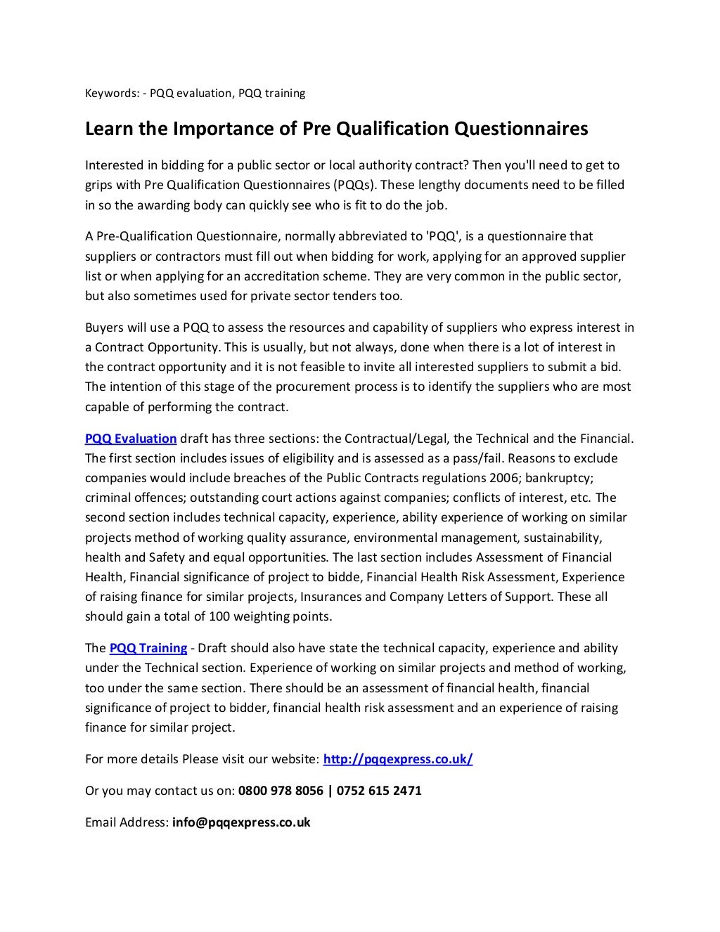 Learn the Importance of Pre Qualification Questionnaires