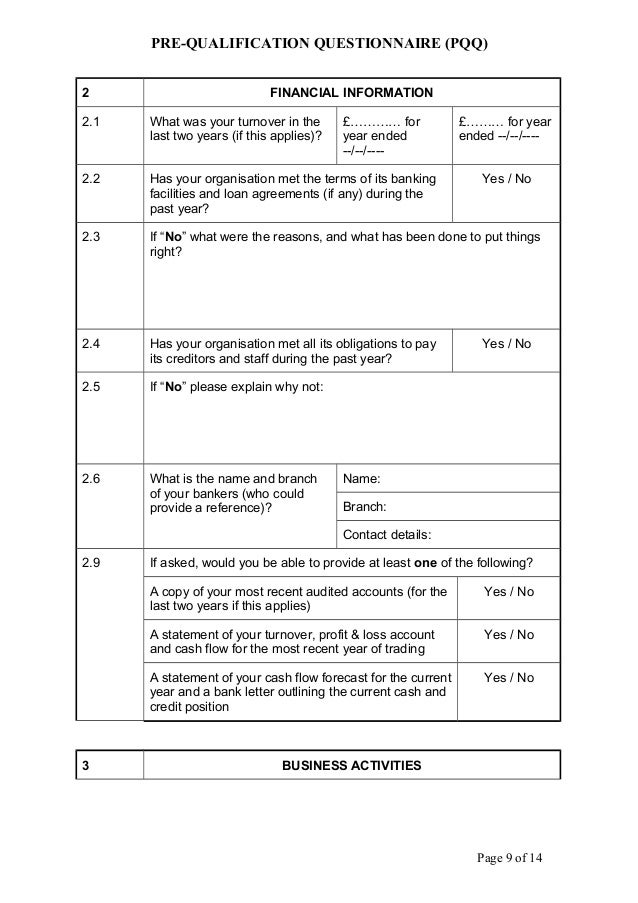 financial questionnaire template