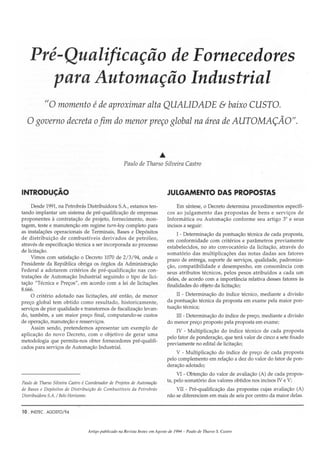 Artigo publicado na Revista Instec em Agosto de 1994 – Paulo de Tharso S. Castro
 