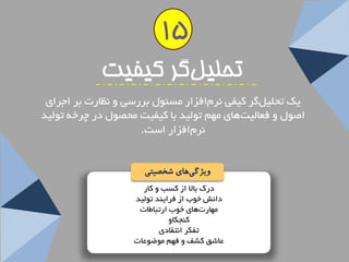 دسن ثبلا اص وؼت ٚ وبس 
دا ؾ٘ خٛة اص فشایٙذ تٛ یِذ 
ٟٔبس تٞبی خٛة استجبعبت 
وٙجىبٚ 
تفىش ا ت٘مبدی 
عبؿك وـف ٚ فٟ ٛٔضٛعبت 
تحلیل گز کیفیت 
یه تح یّ شٌ ویفی ش٘ افضاس ؼٔئٛ ثشسػی ٚ ظ٘بست ثش اجشای 
اصٛ ٚ فعب یِ تٞبی ٟٔ تٛ یِذ ثب ویفیت حٔصٛ دس چشخٝ تٛ یِذ 
ش٘ افضاس اػت. 
ویژگ یهای شخصیتی 
15  