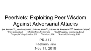 PeerNets: Exploiting Peer Wisdom
Against Adversarial Attacks
PR-117
Taekmin Kim
Nov 11, 2018
 