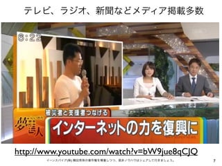 テレビ、ラジオ、新聞などメディア掲載多数
7イーンスパイア(株) 横田秀珠の著作権を尊重しつつ、是非ノウハウはシェアして行きましょう。
http://www.youtube.com/watch?v=bW9jue8qCJQ
 