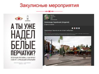 • Клуб белых перчаток
• Дни открытых дверей в комапниях, мак
Закулисные мероприятия
 