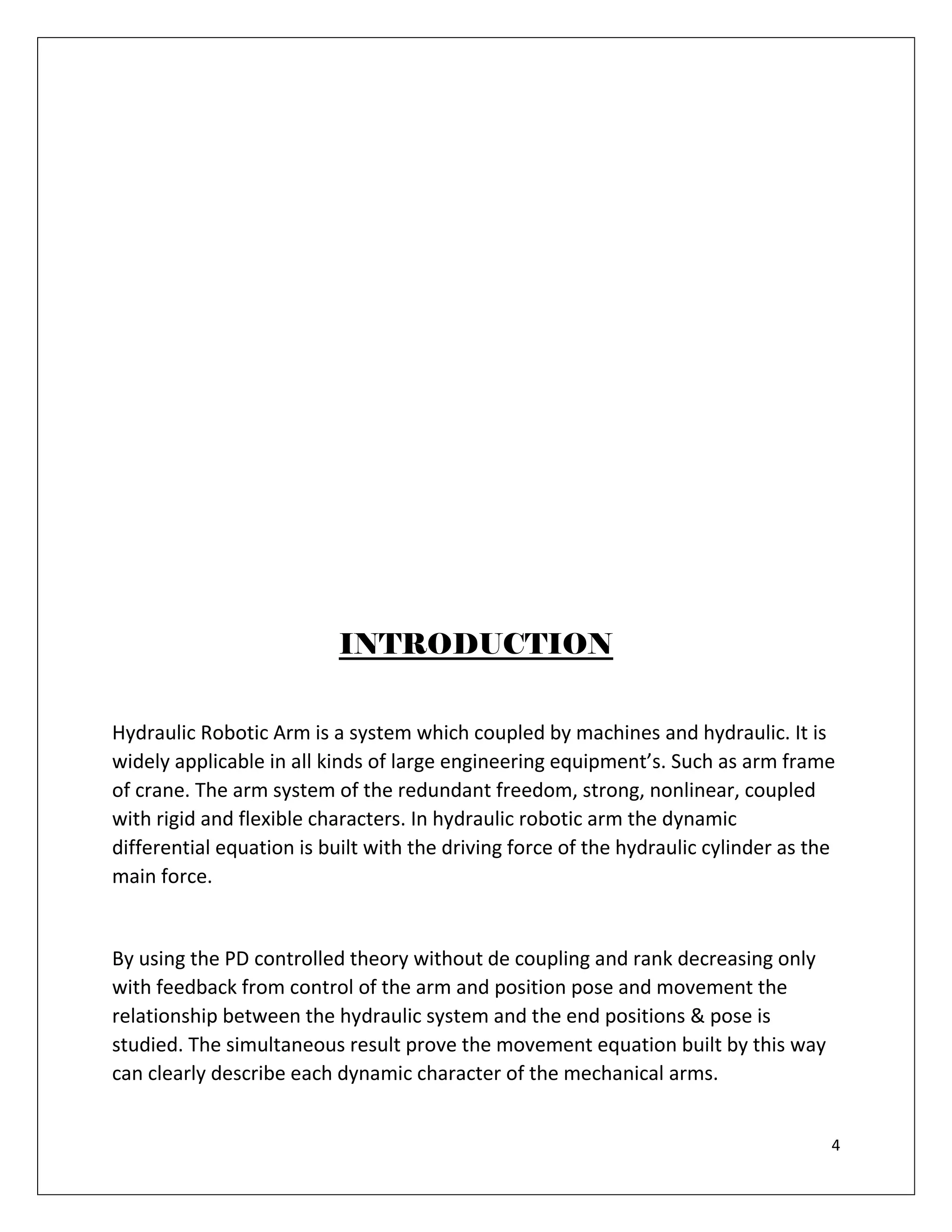PROJECT REPORT ON HYDRAULIC ROBOTIC ARM | PDF