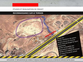 ÉTUDES ET REALISATION DE PROJET
RECONNAISSANCE SUR LE TERRAIN
APPLICATION ET IMPLANTATION DES VOIRIES ET RESEAUX DIVERS (VRD) CAS DE LA STATION DE SERVICES NAFTAL MILEV
 