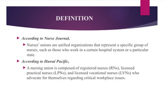 Professional association and Unions in Nursing Education by Anushri ...