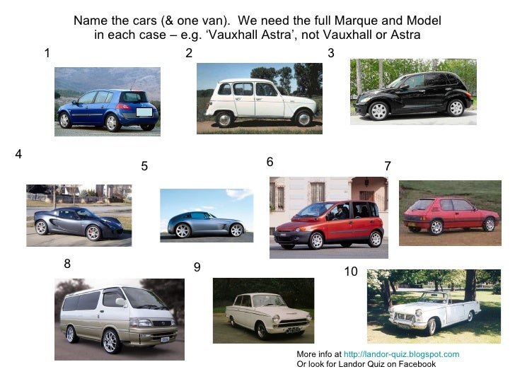 Cars Picture Quiz
