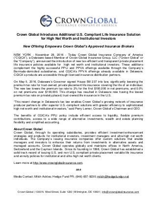 Crown Global Introduces Additional U.S. Compliant Life Insurance