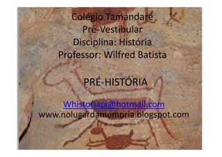 Colégio Tamandaré
         Pré-Vestibular
       Disciplina: História
    Professor: Wilfred Batista

          PRÉ-HISTÓRIA
    Whistoriapi@hotmail.com
www.nolugardamemoria.blogspot.com
 