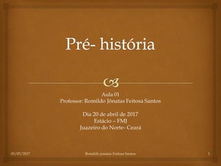 Aula 01
Professor: Romildo Jônatas Feitosa Santos
Dia 20 de abril de 2017
Estácio – FMJ
Juazeiro do Norte- Ceará
03/05/2017 Romildo jonatas Feitosa Santos 1
 